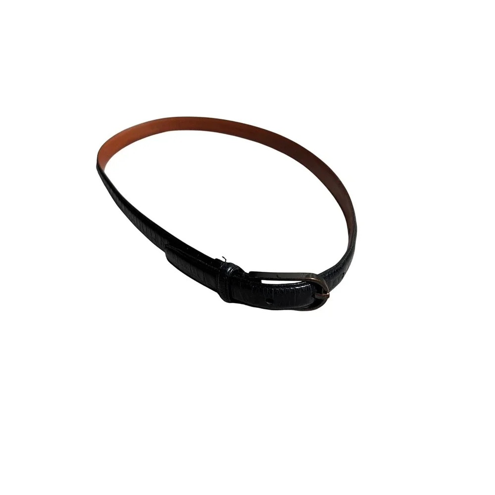 Lauren Ralph Lauren Womens Black Italian Leather Skinny Belt M Old Money Sleek
